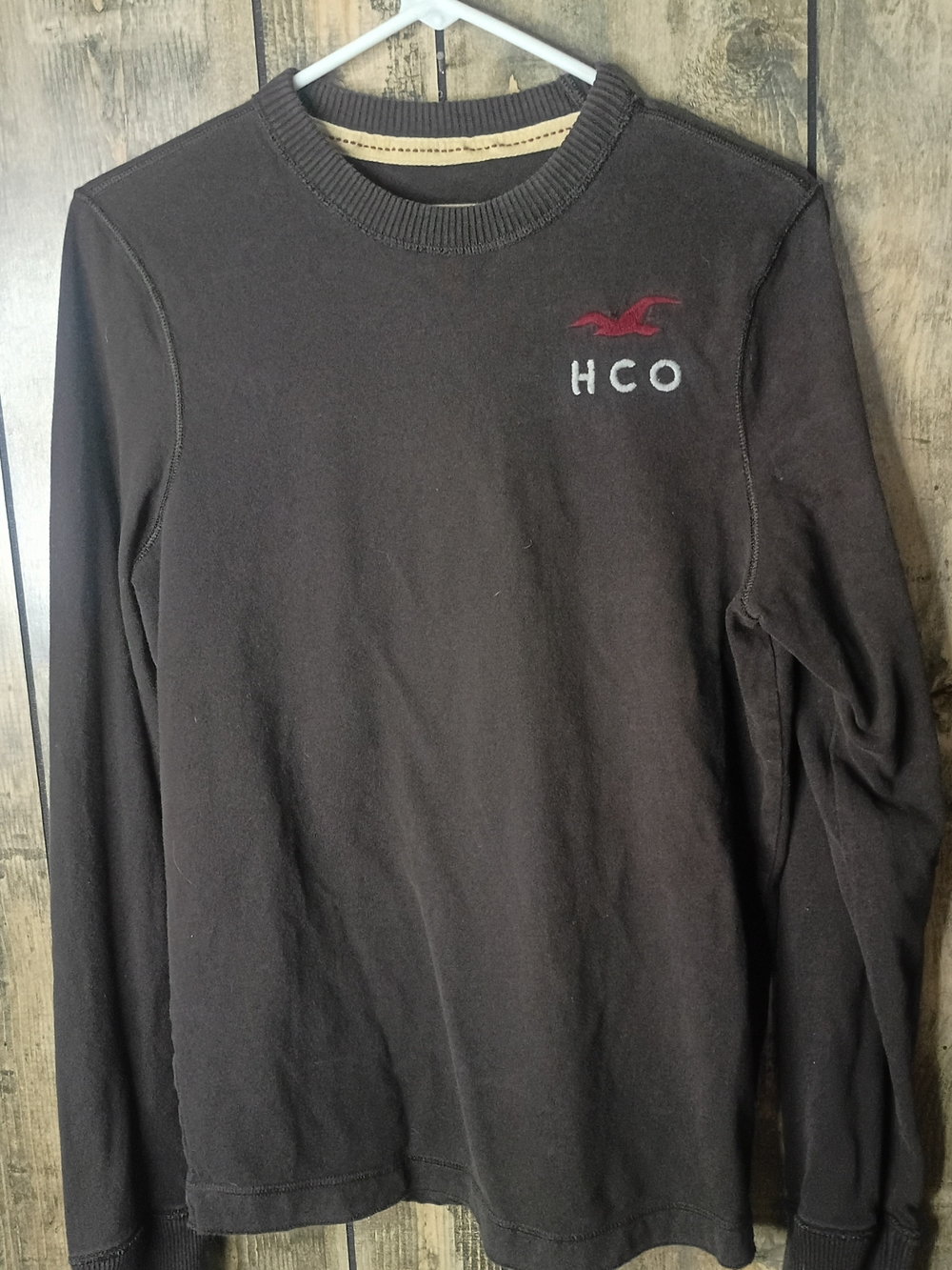 Hollister Dark Brown Crewneck with Red Seagull Logo